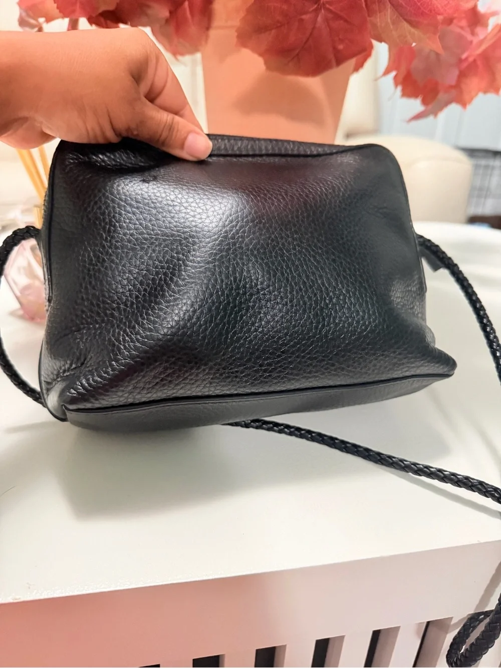 Tory Burch Black Pebbled Leather Braided-Strap Crossbody
